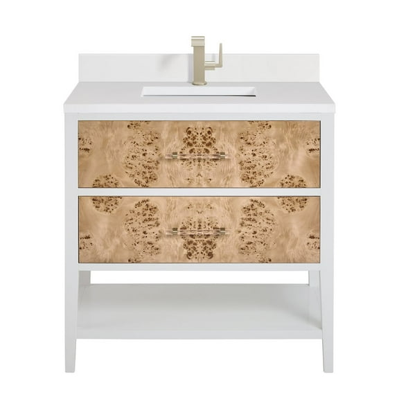 James Martin Vanities 36" Single Vanity, Light Mappa Burl and Polished White