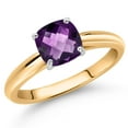 thumbnail image 2 of Gem Stone King 10K Two Tone Gold Purple Amethyst Solitaire Engagement Ring for Women (0.70 Cttw, Gemstone February Birthstone, Cushion Checkerboard 6MM), 2 of 4