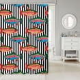 thumbnail image 2 of Manfei Whimsical Trout Shower Curtain 72Wx72L, Cartoon Stripe Bathroom Curtain, Black White Orange, 2 of 5
