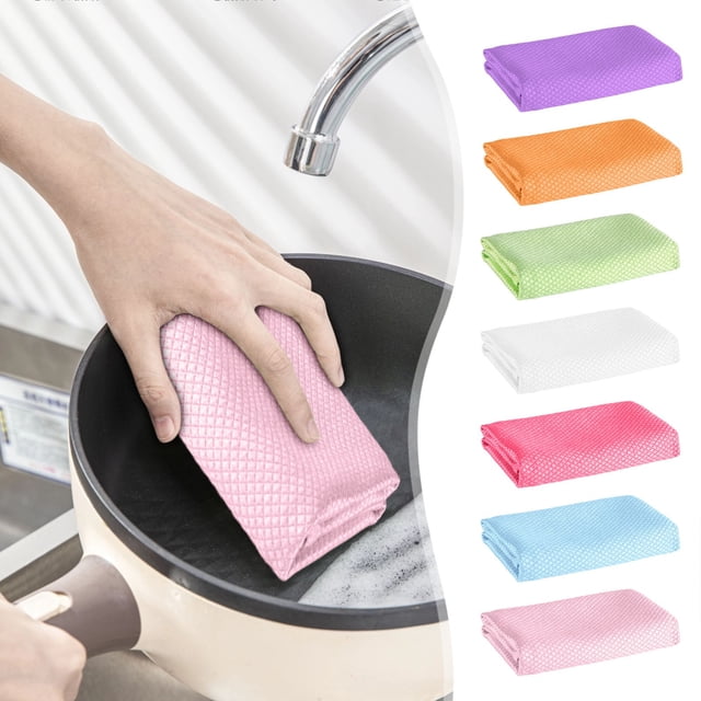 pstuiky Thick Locked-Edge Microfiber Cloths 30X40Cm Streak-Free Glass & Kitchen Wipes Fish Scale Pattern for Superior Absorbency, No Lint, 7 Colors