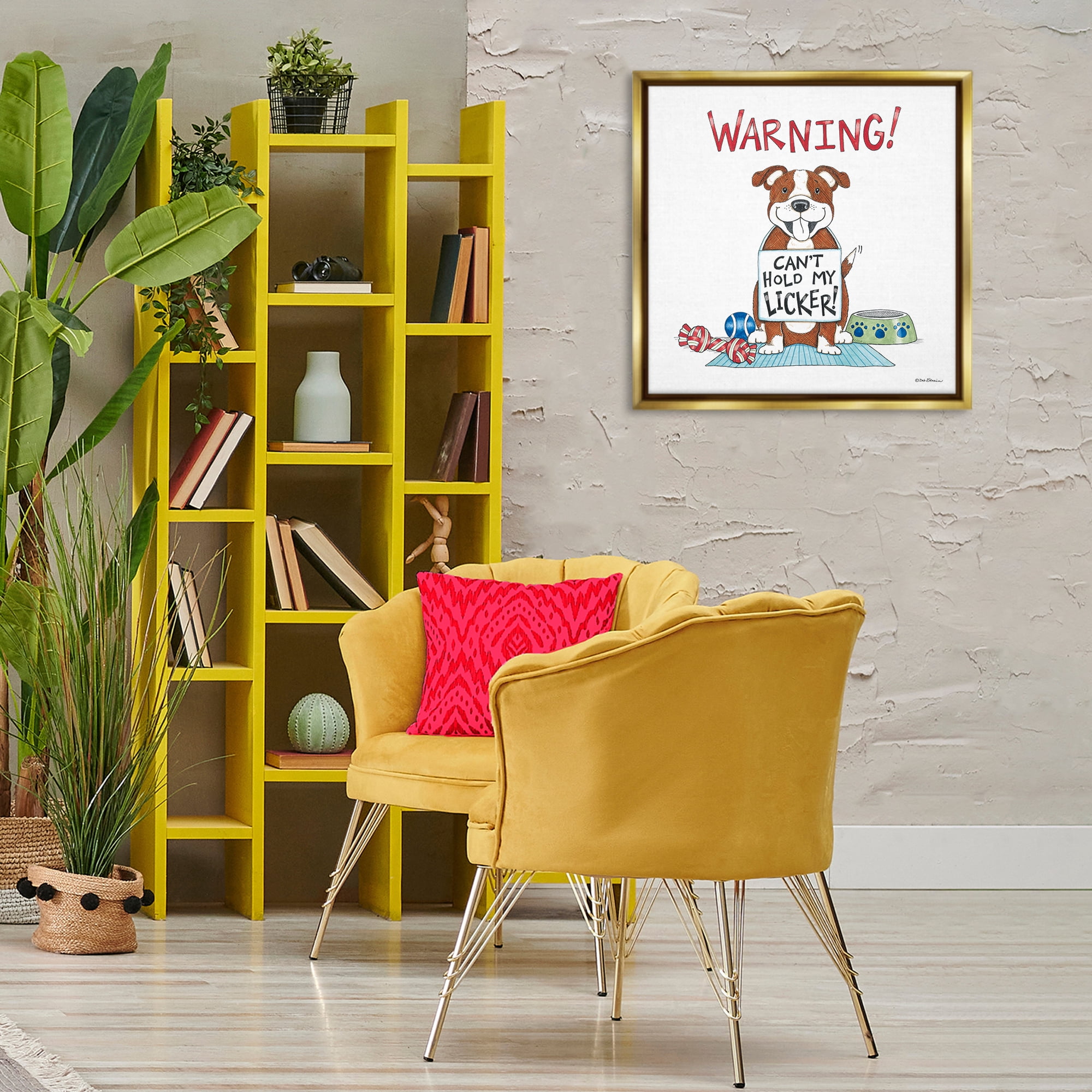 Stupell Industries Funny Can't Hold Licker Dog Animals Painting Gold Floater Framed Canvas Art Print Wall Art, 25 x 25