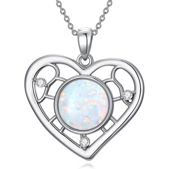 925 Sterling Silver Heart Opal Pendant Necklace for Women, Daily Wear & Anniversary/Birthday Jewelry Gifts for Mom Mother Wife