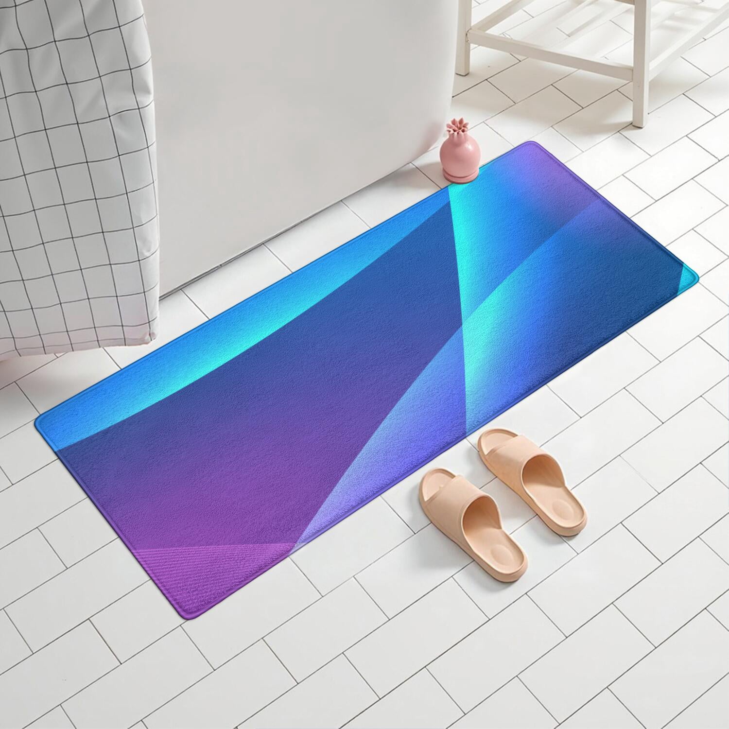 24x60 Inch Ultra Soft Faux Bath Mat Non Slip Absorbent Microfiber Bathroom Rug, Liquid & Marble Print