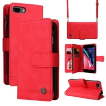 iPhone 7 Plus Case, iPhone 8 Plus Cover, Wallet Card Slot Crossbody/Shoulder Strap   Wristlet Strap Magnetic Flip Premium PU Leather Zipper Pocket With Kickstand For iPhone 7 Plus / 8 Plus,
Red
