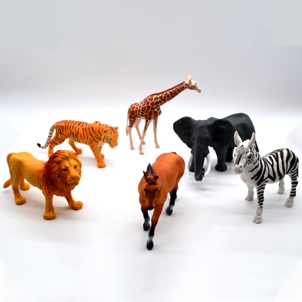 Jimmy's Toys Plastic Animal Figurine Set Realistic Wild Animals Lion, Tiger, Elephant, Zebra