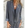 thumbnail image 5 of Women'S Button Denim Shirt Long Sleeve Lapel Casual Loose Denim Jacket Gray S, 5 of 8