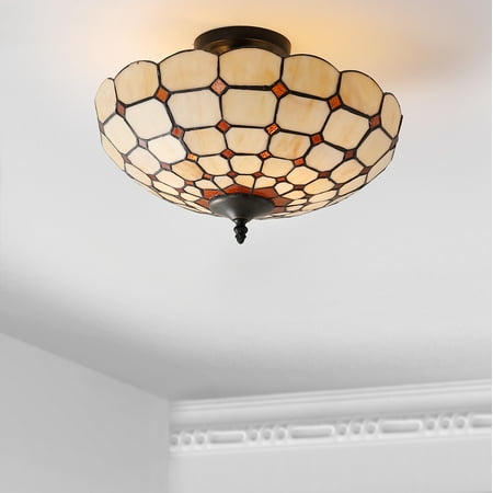 

Jennifer 16 Tiffany-Style Glass/Metal LED Semi-Flush Mount Cream by JONATHAN Y