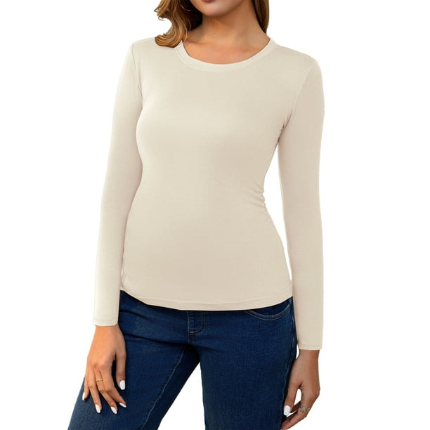 INSPIRE CHIC Camisetas de Maternidad con Fruncidos para Mujeres, Camisas de Manga Larga, Blusas Casuales, Camiseta Básica Ropa 2025 Beige Medio