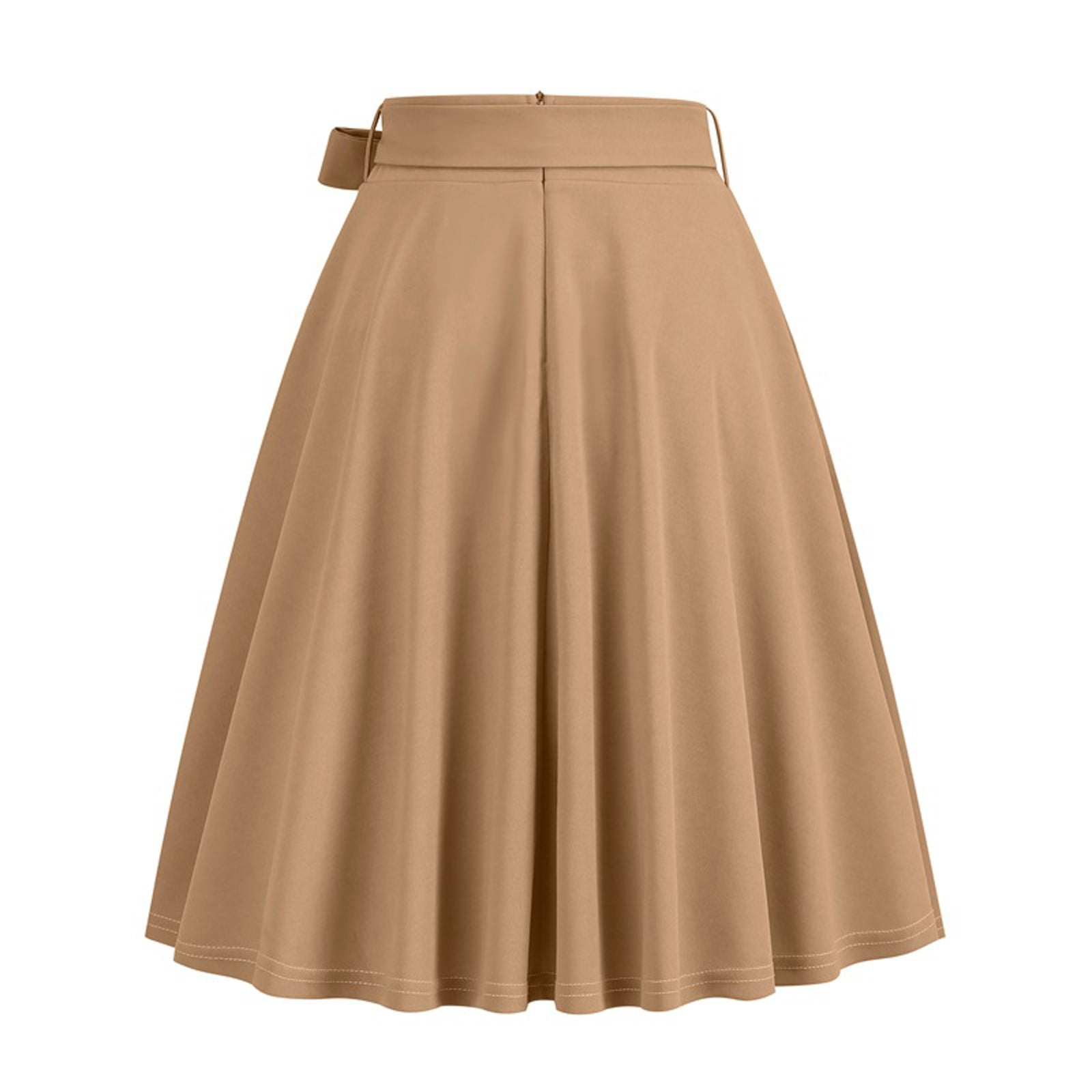 Cavosen Skirts for Women Trendy Summer Midi Half Length Skirts Flare Summer Skirts High Waist Solid Color Summer Skirts Vintage Retro Strappy Dress Athletic Beachwear Brown 2XL