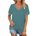 thumbnail image 2 of Tittly T Shirts for Women Tshirts Shirts Women's Spring V Neck Splice Ribbon Pocket Loose Casual Short Sleeve T Shirt Basic Tees Summer Tops Green XL, 2 of 4