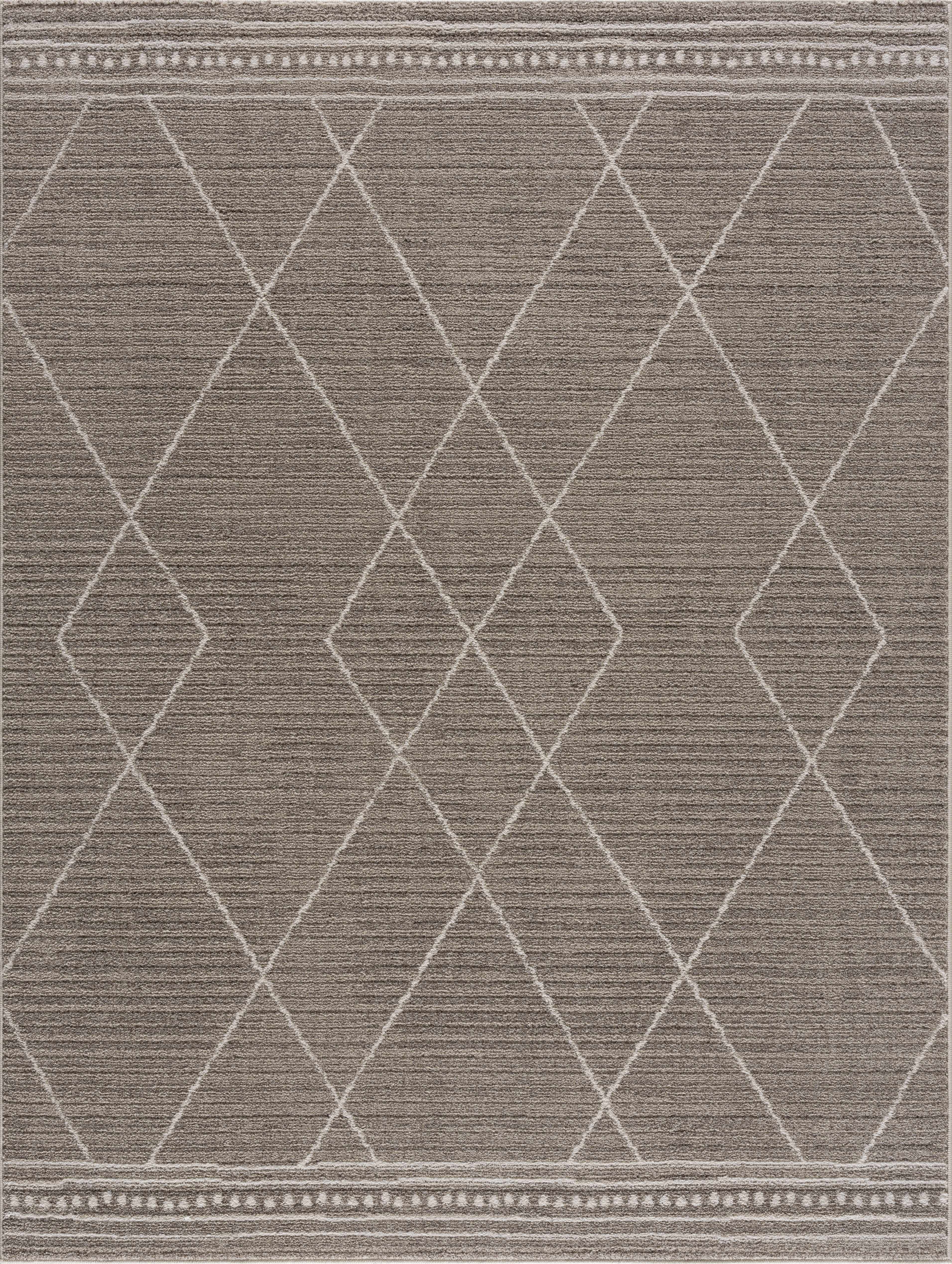 Hauteloom Casablanca Collection Living Room Bedroom Area Rug - Cozy Moroccan Farmhouse Carpet - Brown, White - 3'11" x 5'7"