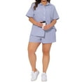 thumbnail image 2 of Agnes Orinda Women's Plus Size 2 Piece Striped Blouse and Shorts Collared Button Down Shirts Casual Summer Outfit Set with Pocket 1X Blue and White, 2 of 6