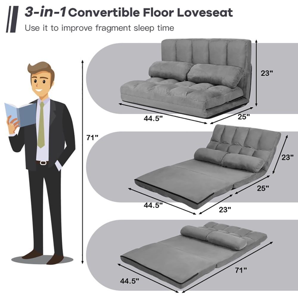Finihen Fold Sofa Bed Couch, 6-Position Foldable Floor Sofa Bed with Detachable Cloth Cover, Gray Finihen Fold Sofa Bed Couch, 6-Position Foldable Floor Sofa Bed with Detachable Cloth Cover, Gray