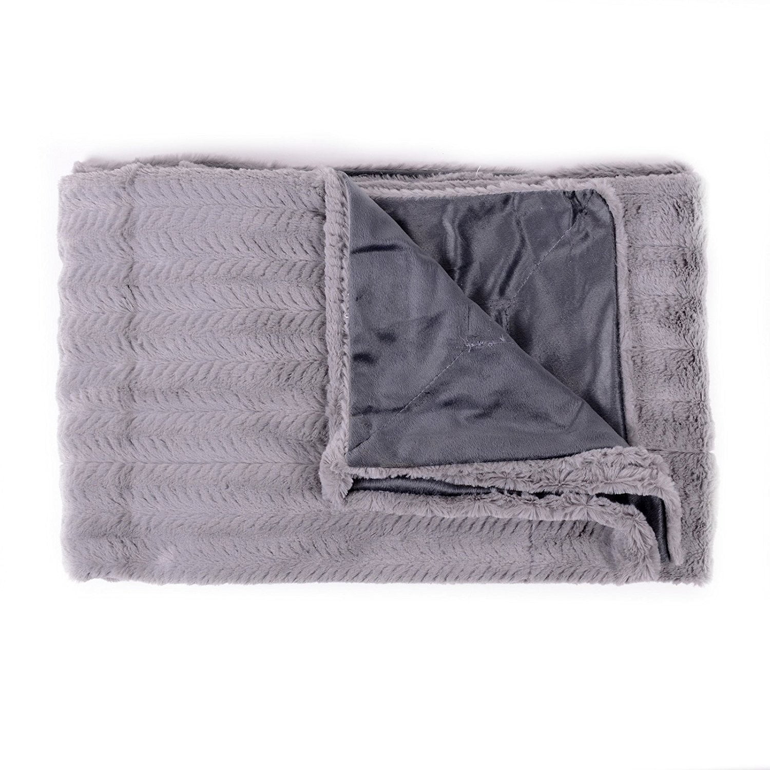Decorative Reversible Faux Fur & Mink Throw Blanket 50 X 60 Rib Pattern 
