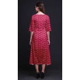 thumbnail image 4 of Bimba Cotton Pink Leaf Floral Printed Ladies Asymmetrical Pocket ShiftÂ&nbsp;DressÂ&nbsp;Short Sleeve V Neck MidiÂ&nbsp;Dress-XX-Large, 4 of 4
