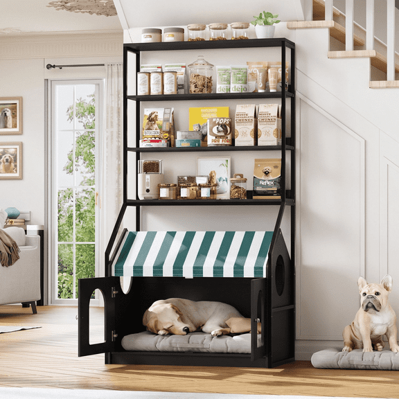 Homfa Dog Crate with Storage Shelves, 4-Tier Wooden Dog Crate with 2 Doors, Dog Kennel Indoor Furniture for Small/Medium Dog and Cats