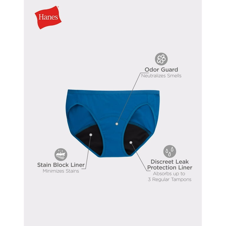 Hanes Comfort, Period. Women's Bikini Underwear, Moderate Leaks, Neutrals,  3-Pack Assorted 8