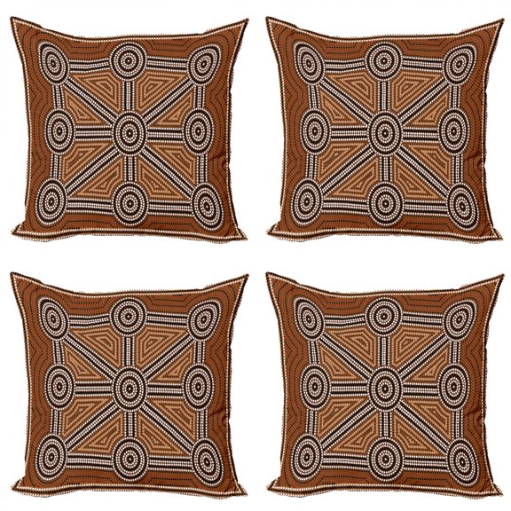 Ambesonne Tribal Throw Pillow Cover 4 Pack, Aboriginal Patterns, 24", Multicolor