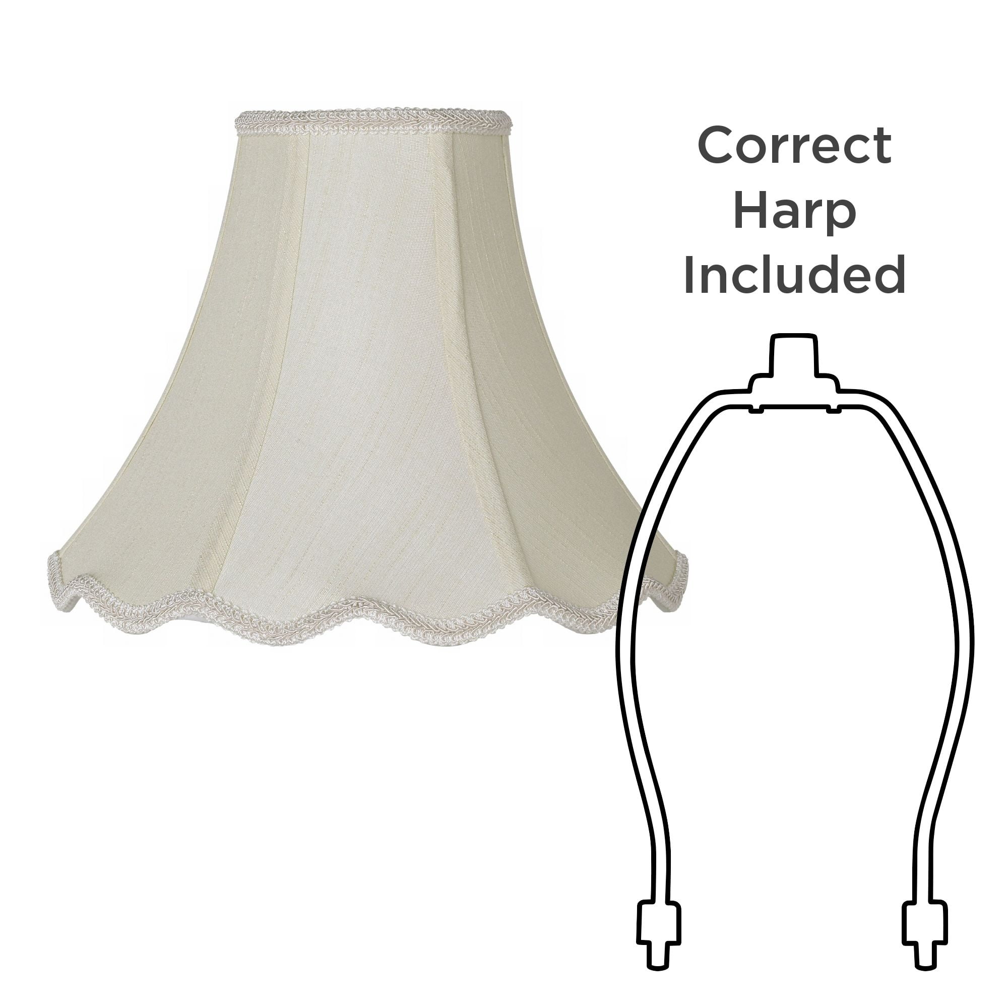 Imperial Shade Creme Small Scallop Bell Lamp Shade 5" Top x 12" Bottom x 10" Slant x 9.5 High (Spider) Replacement with Harp and Finial