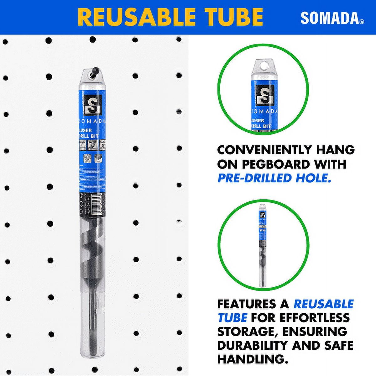 SOMADA 3/4-inch x 12-inch Auger Drill Bit for Wood, Hex Shank 3/8-inch, Ship Auger Long Drill Bit for Soft and Hard Wood, Plastic, Drywall and Composite Materials