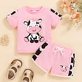 thumbnail image 2 of Sopiago Baby Girl Summer Outfit Cow Print Short Sleeve T Shirt Tops and Stretch Shorts Toddler Girl Clothing Set Pink,6-9 Months, 2 of 7