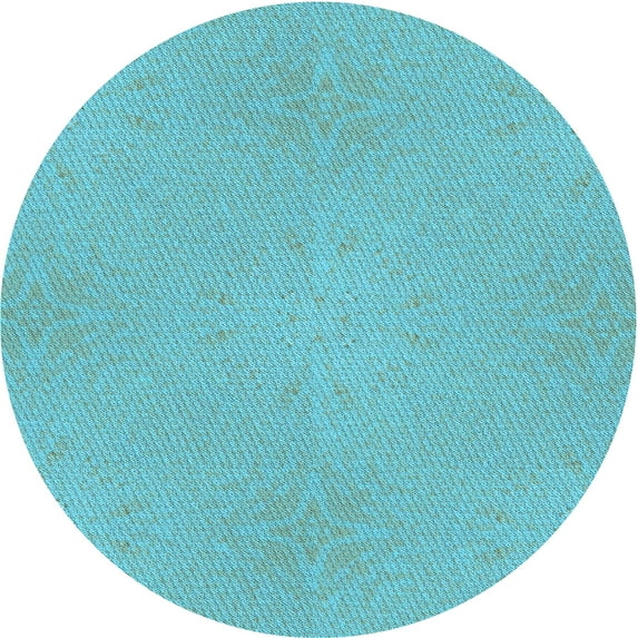 Ahgly Company Indoor Round Patterned Bright Turquoise Blue Area Rugs, 8' Round