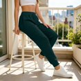 thumbnail image 2 of RUTAYY Women's Jogger Pants Solid Color Side Pockets Drawstring Casual Sport Sweatpants Dark Green, 2 of 5