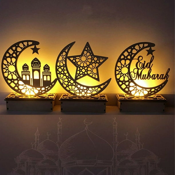 Acheter 8 Styles bricolage en bois décorations du Ramadan lune LED