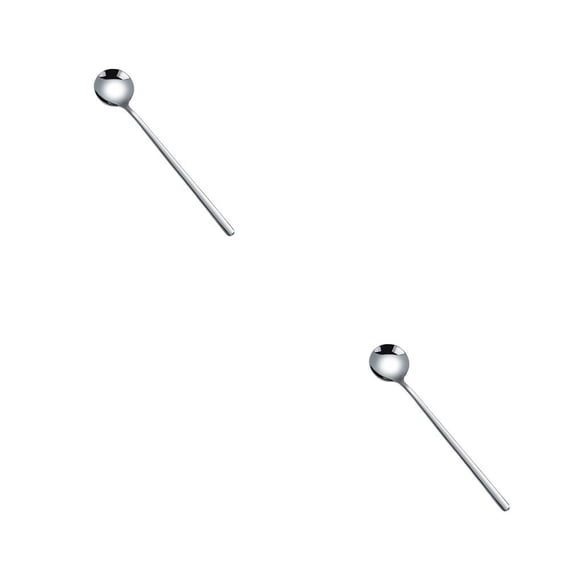Inteprter Cuchara agitadora de 8 piezas, agitador de bebida de té de acero inoxidable, mango largo redondo, cubiertos sólidos, vajilla, barra Plata 17cm 2piezas