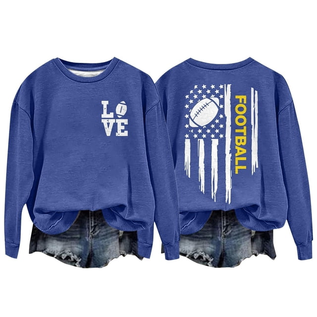 EHQJNJ Sweat à Capuche Court pour Femmes, Léger, Manches Longues, Col Rond et Imprimé Lettre de Football, Sweat-Shirts Graphiques Café, Coupe Ample
