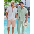 thumbnail image 4 of COOFANDY Men's 2 Piece Linen Beach Outfits Short Sleeve Button Down Shirts Loose Pants For Men, 4 of 6