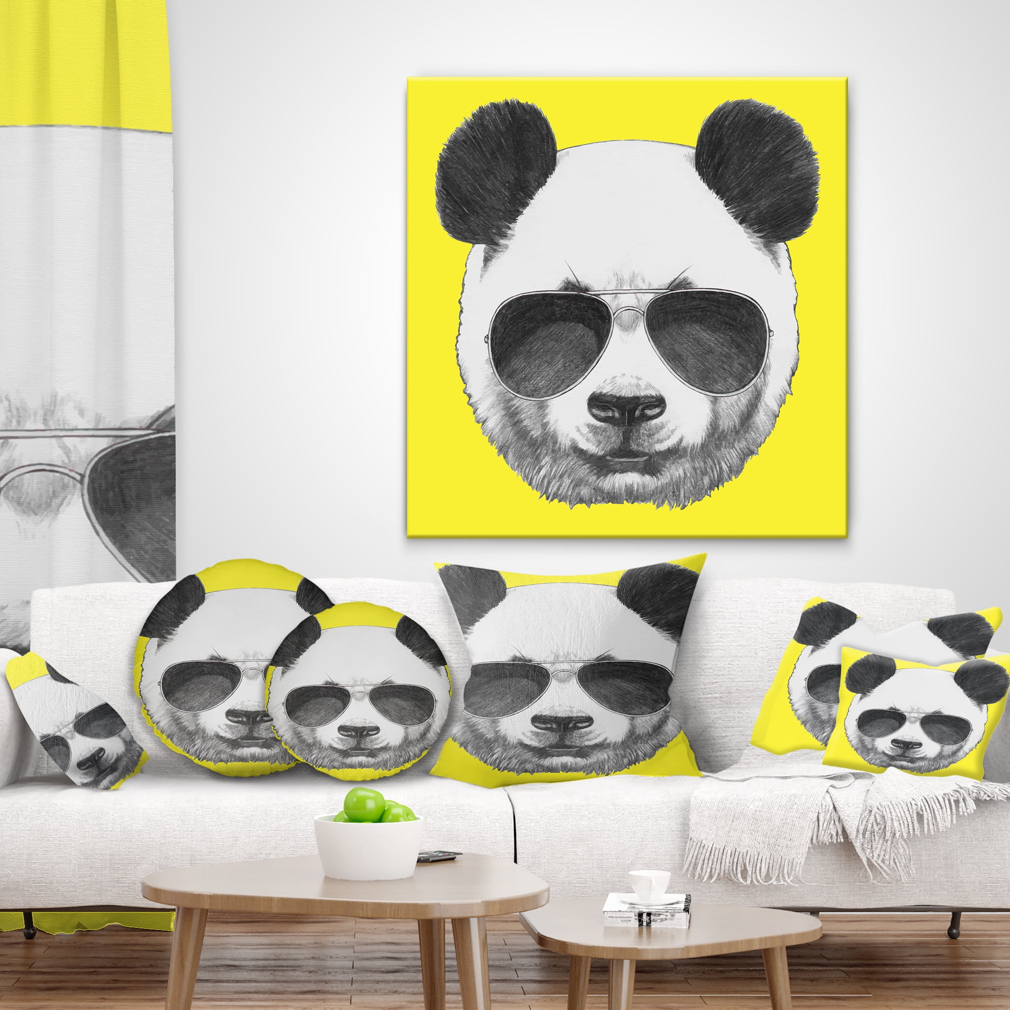 Designart Funny Panda with Sunglasses - Animal Throw Pillow - 12x20
