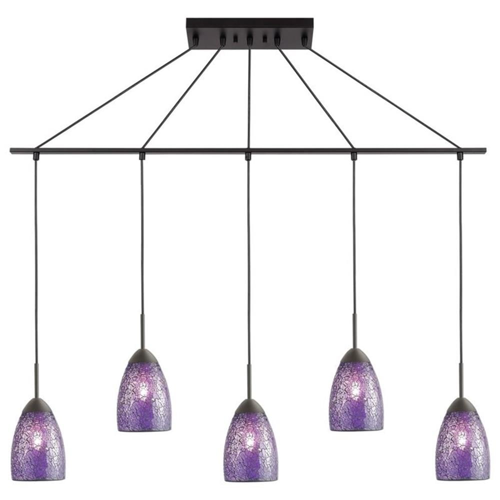 Woodbridge Lighting Venezia 5-Light Glass Linear Pendant in Bronze/Mosaic Purple