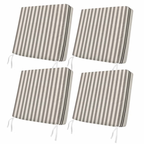 Black Ticking Stripes 4 Pcs Patio Cushion Covers, Modern Minimalist Vertical Lines Khaki Waterproof Outdoor Cushion Cover, Replacement Washable Sofa Chair Seat Cover with Zipper 22"x20"x4"
