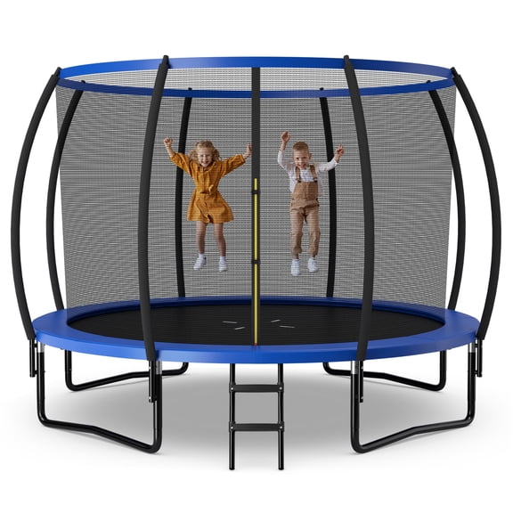 Topbuy Trampoline 12FT Recreational Trampoline with Ladder Enclosure Safety Pad and Anti-Rust Galvanized Steel Frame Blue