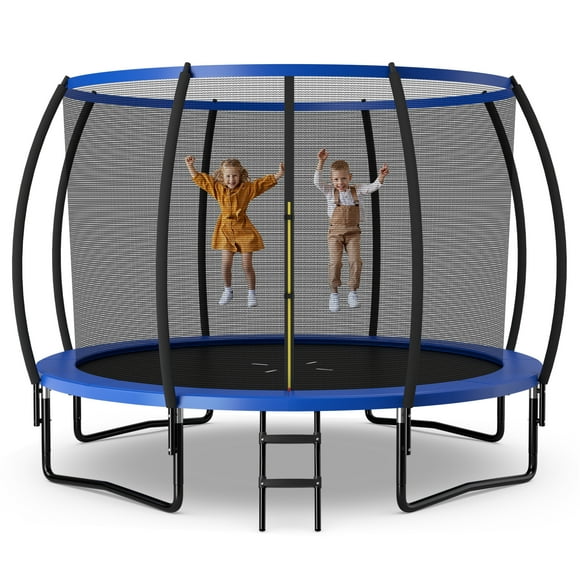 Topbuy Trampoline 10FT Approved Recreational Trampoline with Ladder Enclosure Safety Pad and Anti-Rust Galvanized Steel Frame Blue