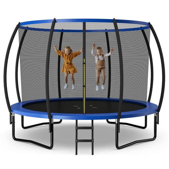 Patiojoy Trampoline 12FT Approved Recreational Trampoline with Ladder Enclosure Safety Pad and Anti-Rust Galvanized Steel Frame Blue