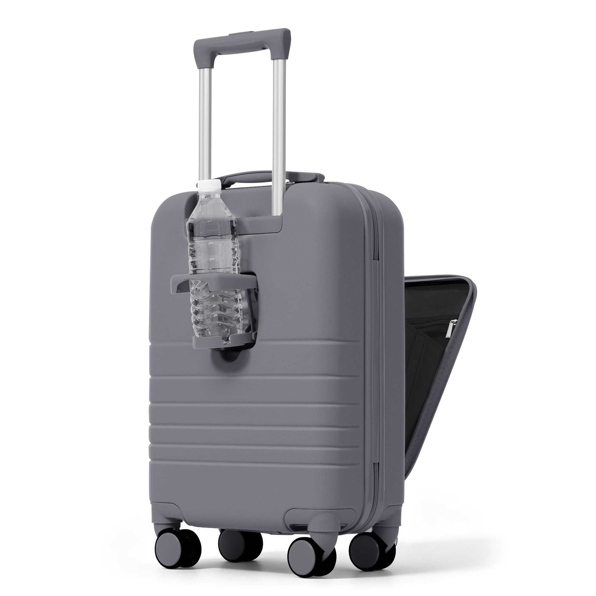 Euroco 2 Piece Luggage Sets Front-Opening, 20" Carry On Luggage with Cup Holder, USB Charging Ports,TSA Lock & Spinner Wheels,ABS Hardshell Lightweight Suitcase Set for Travel,Grey