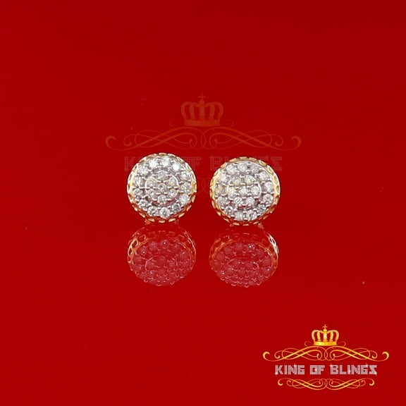 King of Bling's 10K Real Yellow Gold with 0.33 CT Real Diamond Men's/Women's Round Stud Earrings