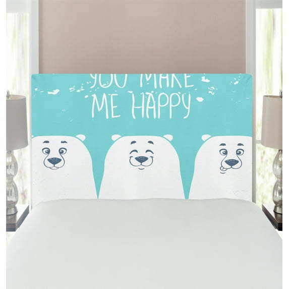 Sea Animals Headboard, Funny and 3 Bears with Different Cheerful Expressions Art, Upholstered Decorative Metal Bed Headboard with Memory Foam, Twin Size, Aqua White, by Ambesonne