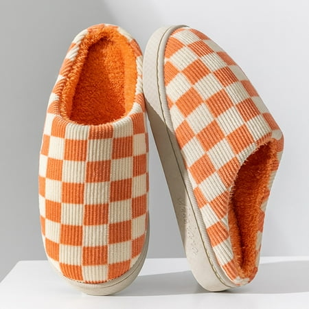

Women‘s Checkered Pattern Indoor Slippers Corduroy Thick & Soft Sole Slides Anti-slip Cozy Slippers