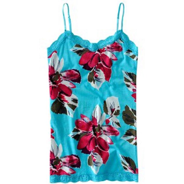 Aeropostale Womens Stretch Floral Lacy Cami Tank Top, azul, grande