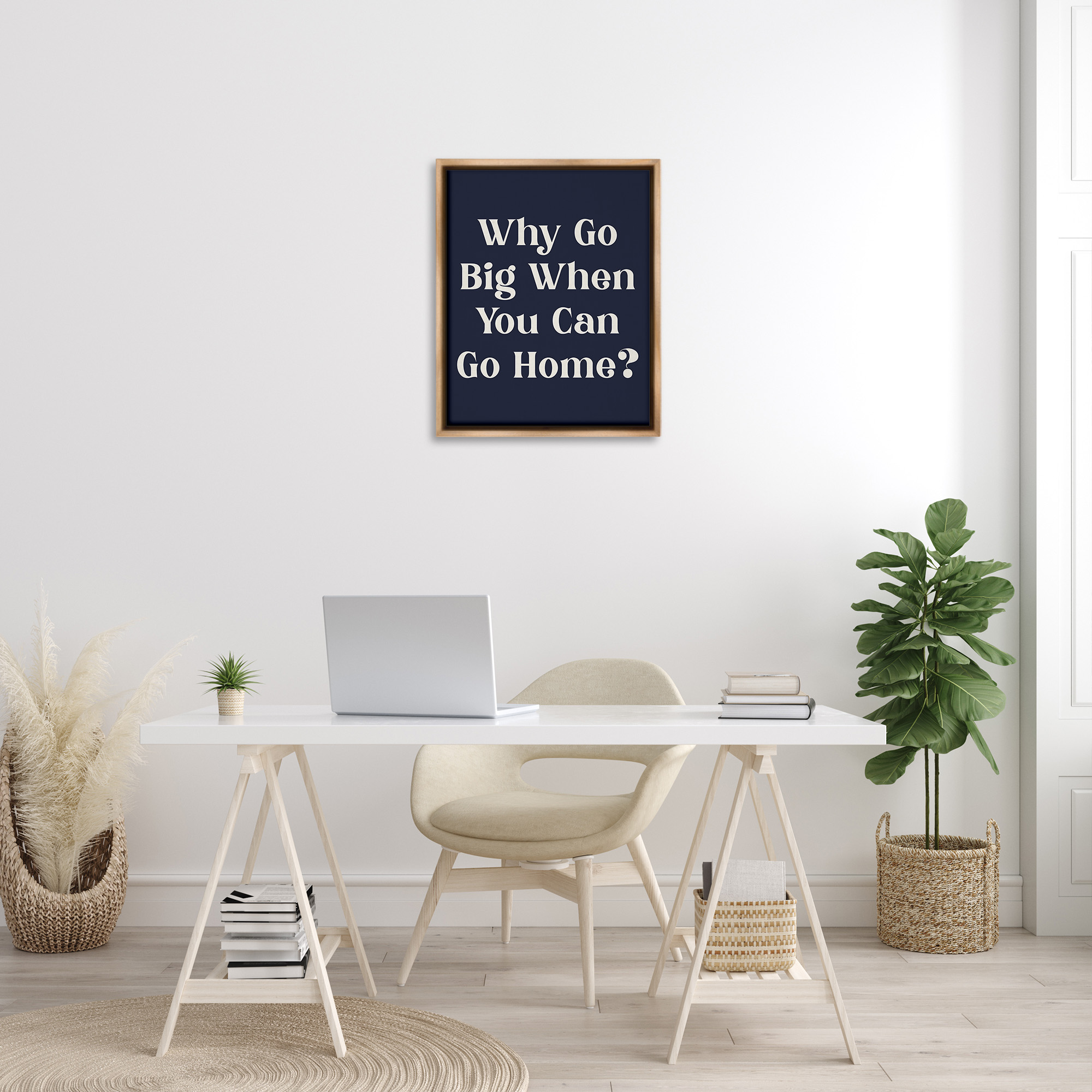 Stupell Industries Funny Why Go Big Typography Painting Brown Floater Framed Canvas Art Print Wall Art, 25 x 31