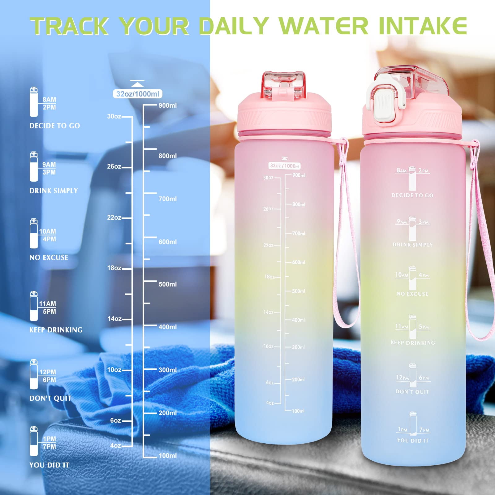 1Litre Water Bottle Sport Drinks Bottle 1L Water Bottle with Lock Cover & Leak Proof,for Gym, School,Cycling,Outdoor,Sports,Fitness& Office,Black