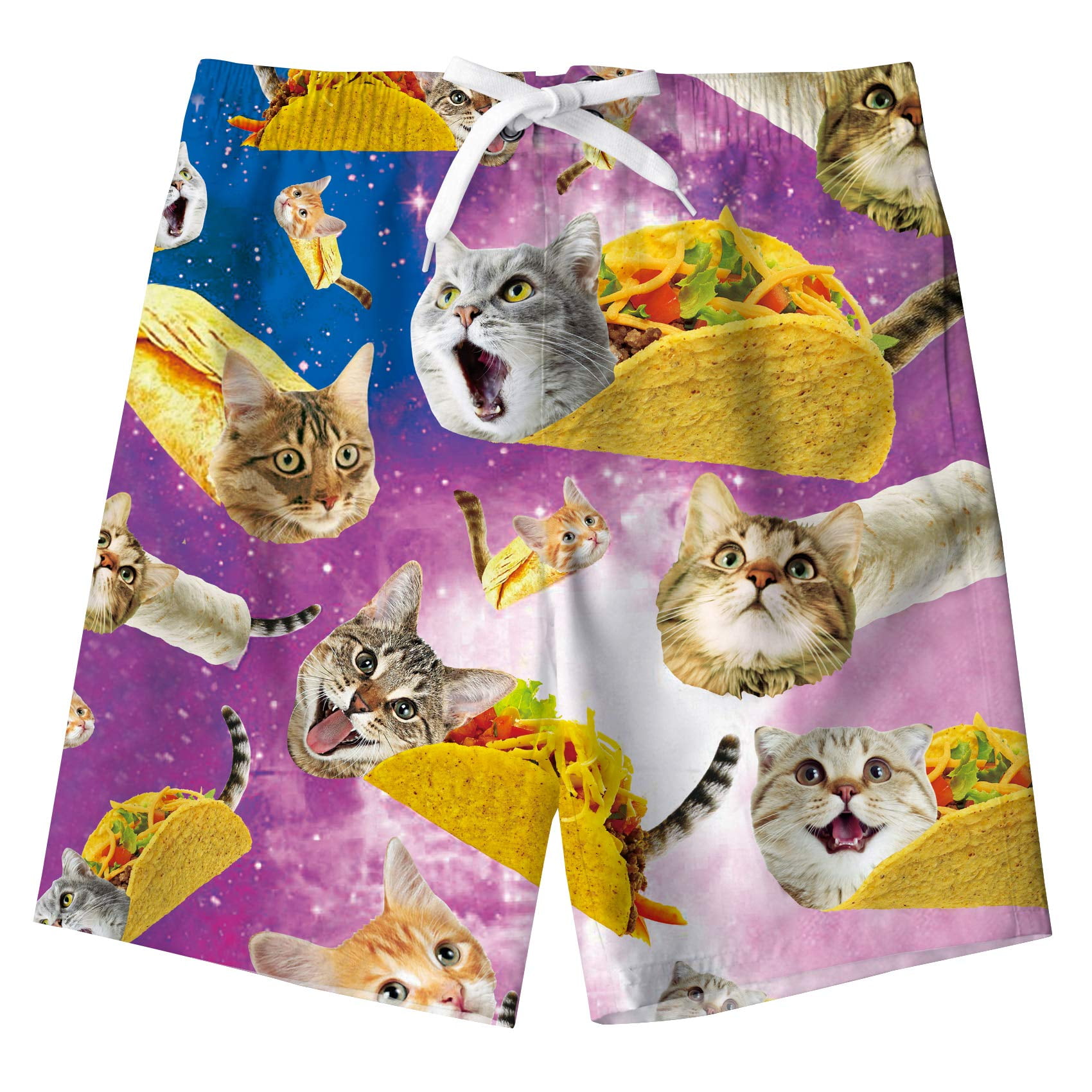ALISISTER Little Boys Swim Trunks Size 8 Kids Taco Pizza Cat Beach Board Shorts Novelty Swimwear