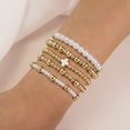 thumbnail image 4 of Gold Beaded Bow Paperclip Cross Pearl Stretch Bracelet Set Non Tarnish Chunky Stack Jewelry for Women Girls Christmas Gifts Stocking Stuffers, 4 of 5