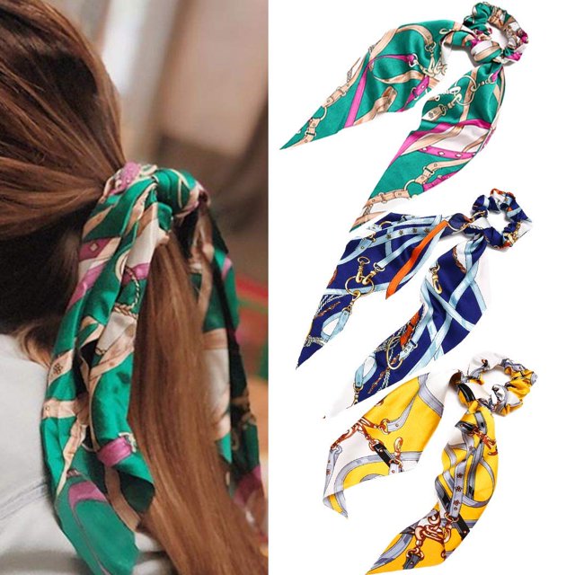 Hair Scrunchies Satén Seda Pañuelo para el cabello Bow Scrunchie Floral Hair Ties Accesorios para el cabello para mujeres y niñas (3 piezas) JAMW Sencillez