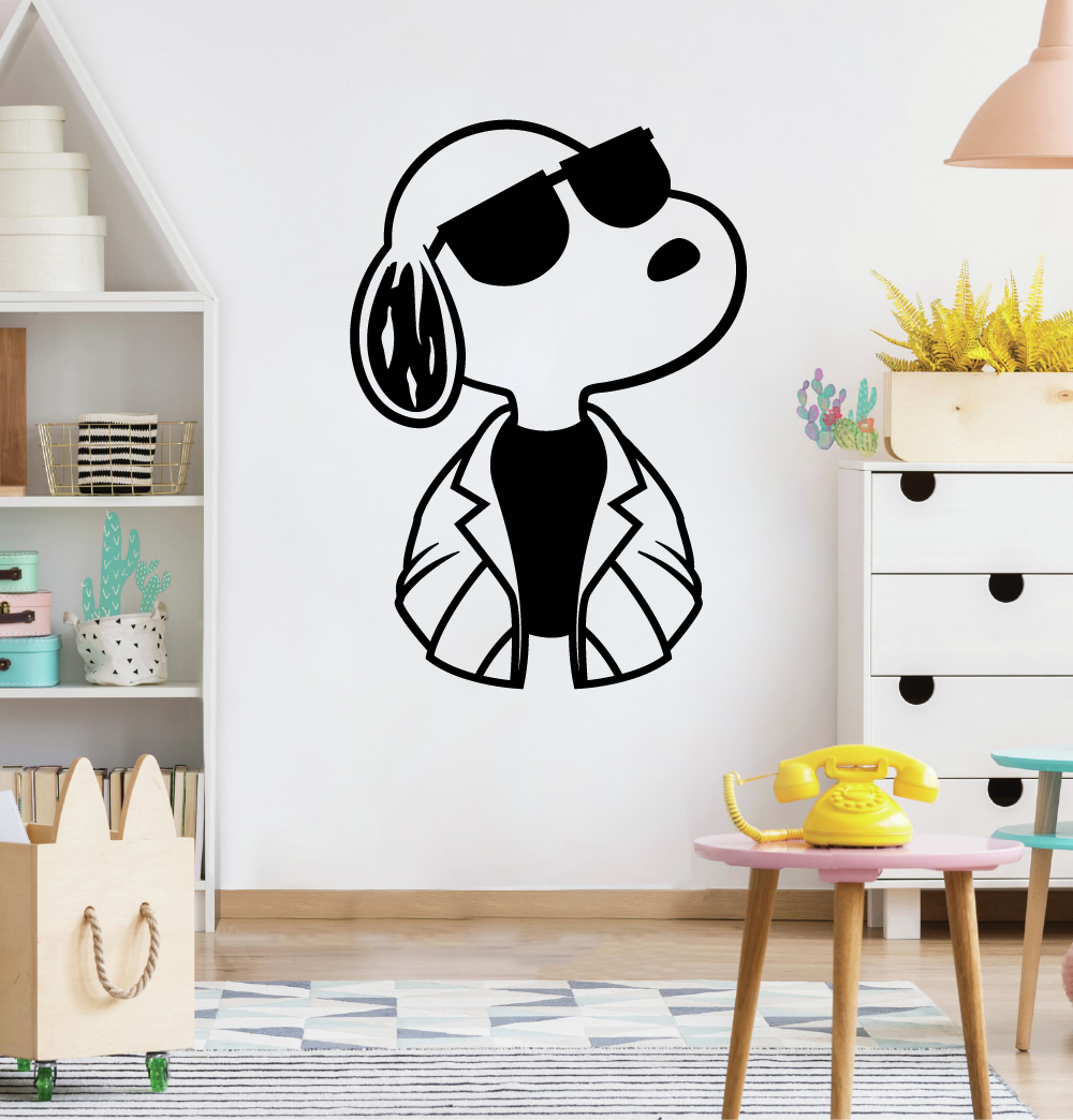 Joe Cool Snoopy Cartoon Character Snoopy Drawing Snoopy Dog Vinyl Wall Art Sticker Wall Decal Home Kids Room Study Room Boys Girls Room Wall Decoration Design Wall Decor Decal Size 30x22 Inch