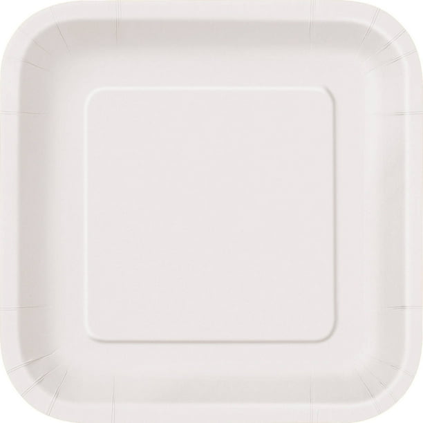 Square Paper Plates, 9 in, White, 14ct