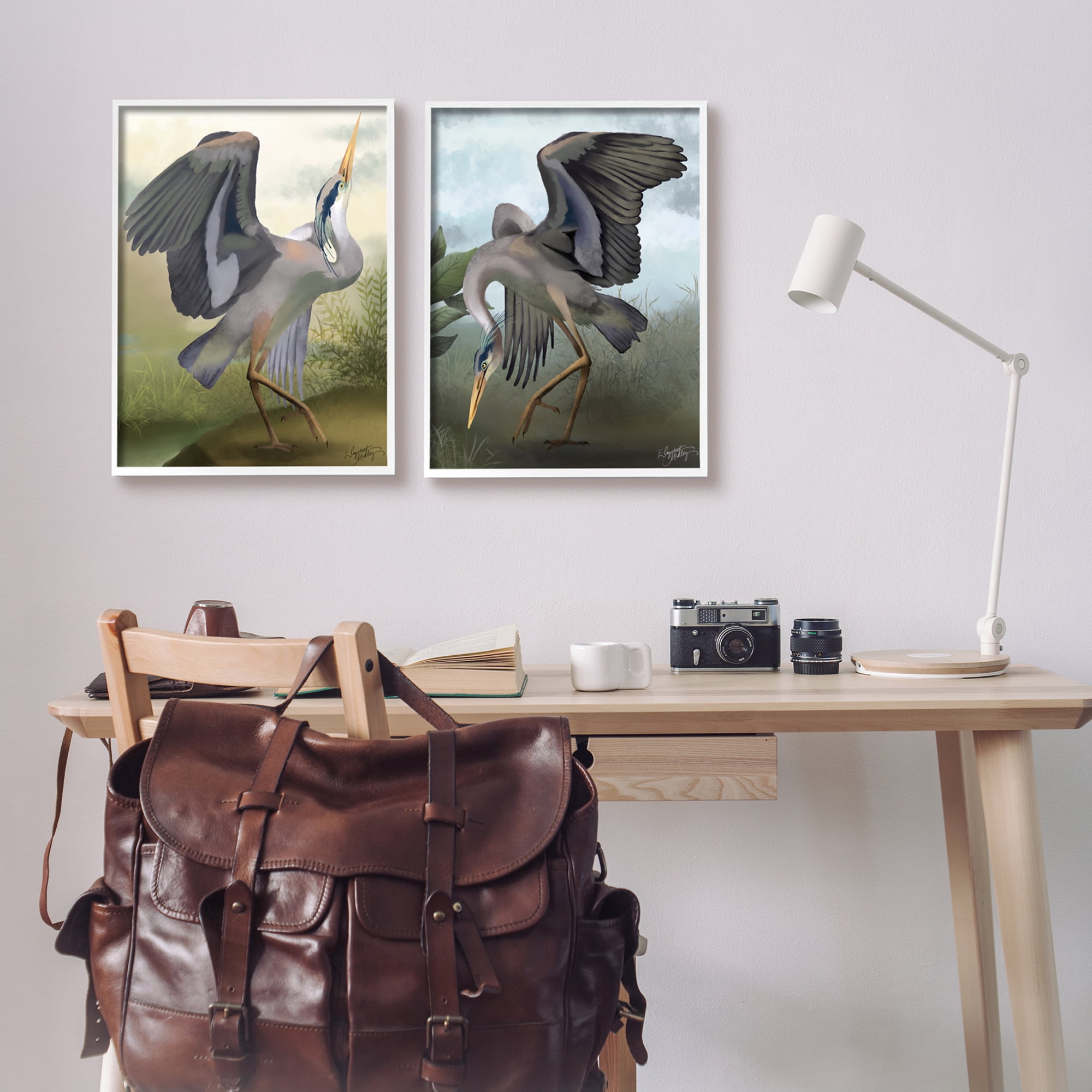 Stupell Industries Crane Dance Landscapes Animals & Insects Painting White Framed Art Print Wall Art, 16 x 20